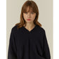 Callaite 100% Cashmere Solid Open Collar Sweater - Navy