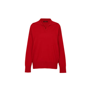 Callaite 100% Cashmere Solid Open Collar Sweater - Red