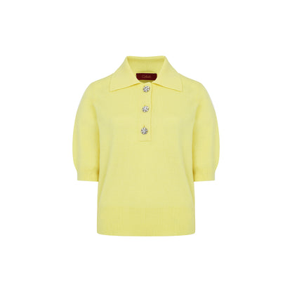 Crystal-Embellished Cashmere Polo Sweater - Yellow