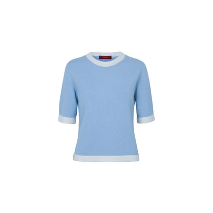 Cashmere Color Combination Round-Neck Top - Blue