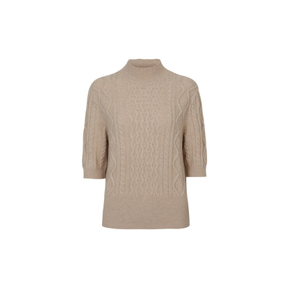 Cashmere Half Sleeves Cable-Knit Sweater - Light Beige