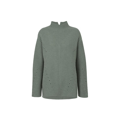 High-Neck Ribbed Cashmere Sweater - Green