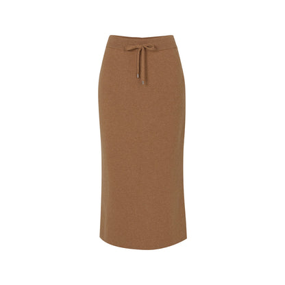 Cashmere Drawstring Banding Skirt - Beige