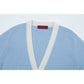 Cashmere Color Combination V-Neck Cardigan - Blue