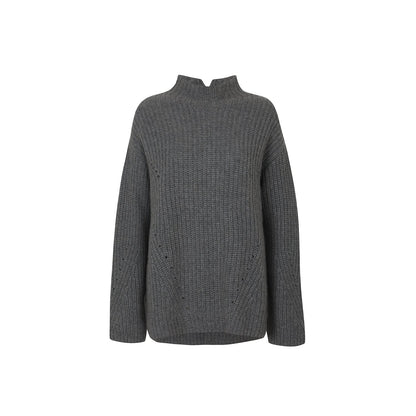 High-Neck Ribbed Cashmere Sweater - Grey