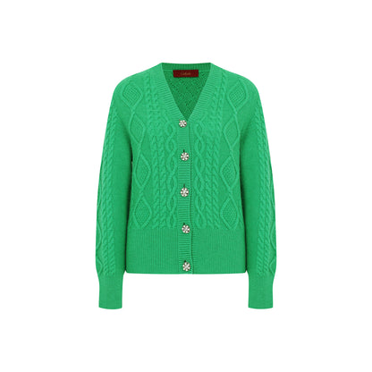 Cable-Knit Cashmere Cardigan - Green