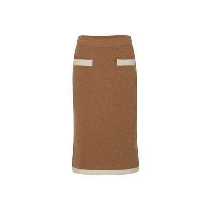 Cashmere Color Combination Skirt - Camel