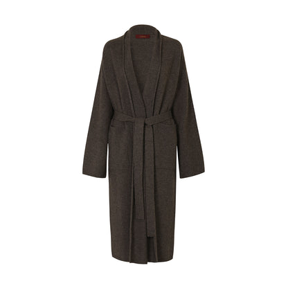 Callaite 100% Cashmere Belted Open Wrap Long Cardigan - Brown