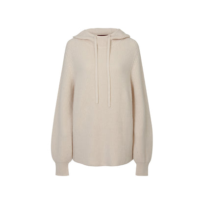 Callaite 100% Cashmere Ribbed Hoodie Sweater - Light Beige