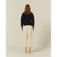 Callaite 100% Cashmere Color Line Square-Neck Sweater - Navy