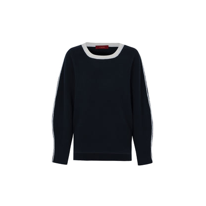 Callaite 100% Cashmere Color Line Square-Neck Sweater - Navy