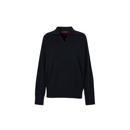 Callaite 100% Cashmere Solid Open Collar Sweater - Navy