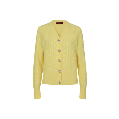 Cable-Knit Cashmere Cardigan - Yellow