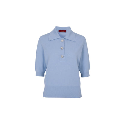 Crystal-Embellished Cashmere Polo Sweater - Blue
