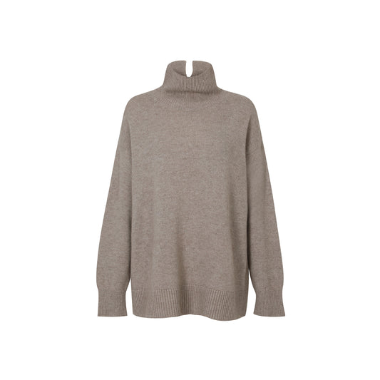 Cashmere Loose Fit High-Neck Sweater - Beige