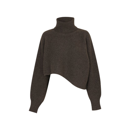 Cashmere Asymmetric Hem Turtleneck Sweater - Brown
