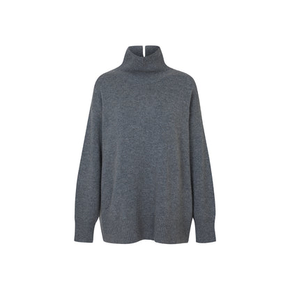 Cashmere Loose Fit High-Neck Sweater - Grey